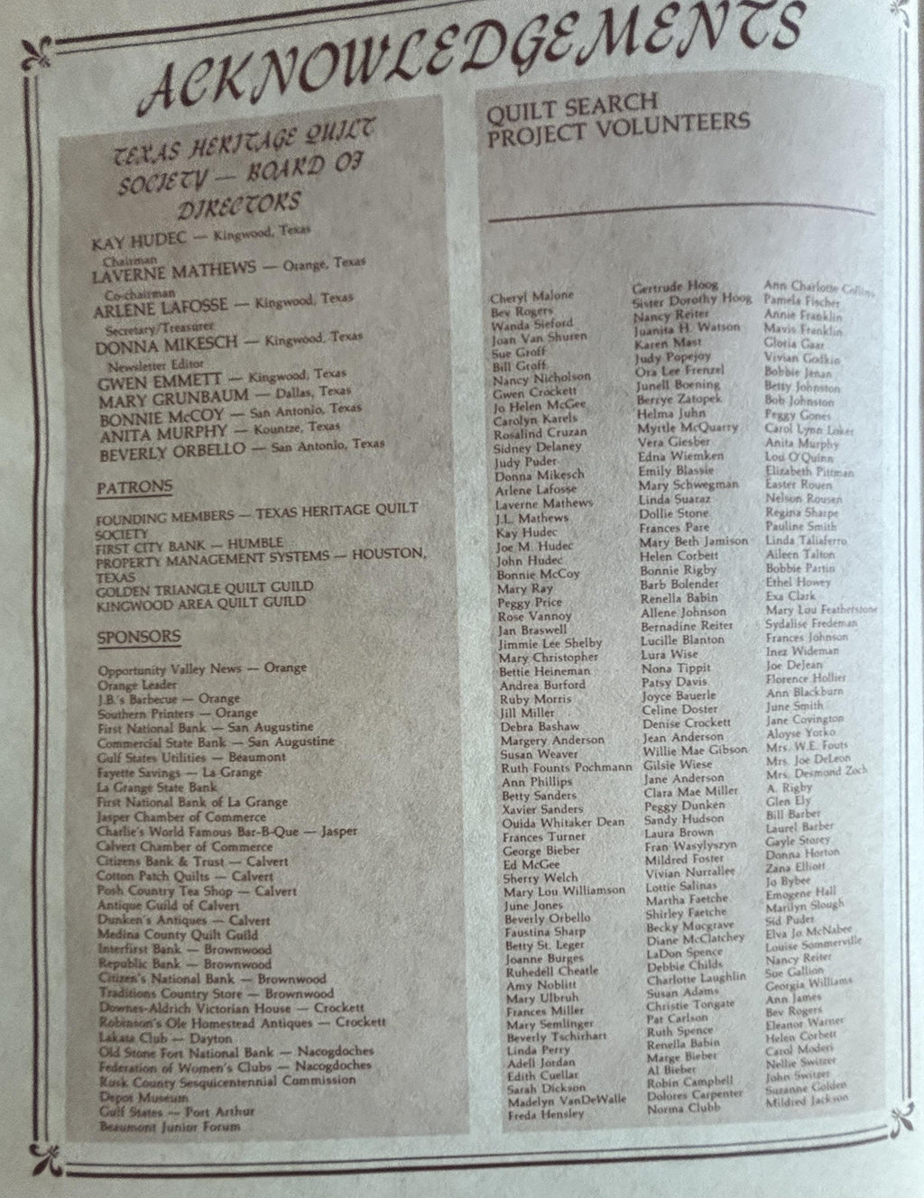 Texas quilts:  Texas Heritage Quilt Society  **  First Printing  **  1986