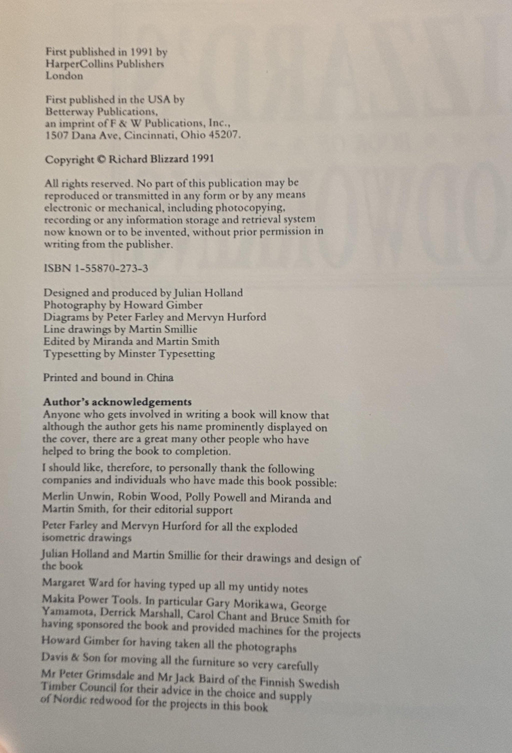 Blizzard's Book of Woodworking:  Richard Blizzard   **  Signed - First Publication **  1991