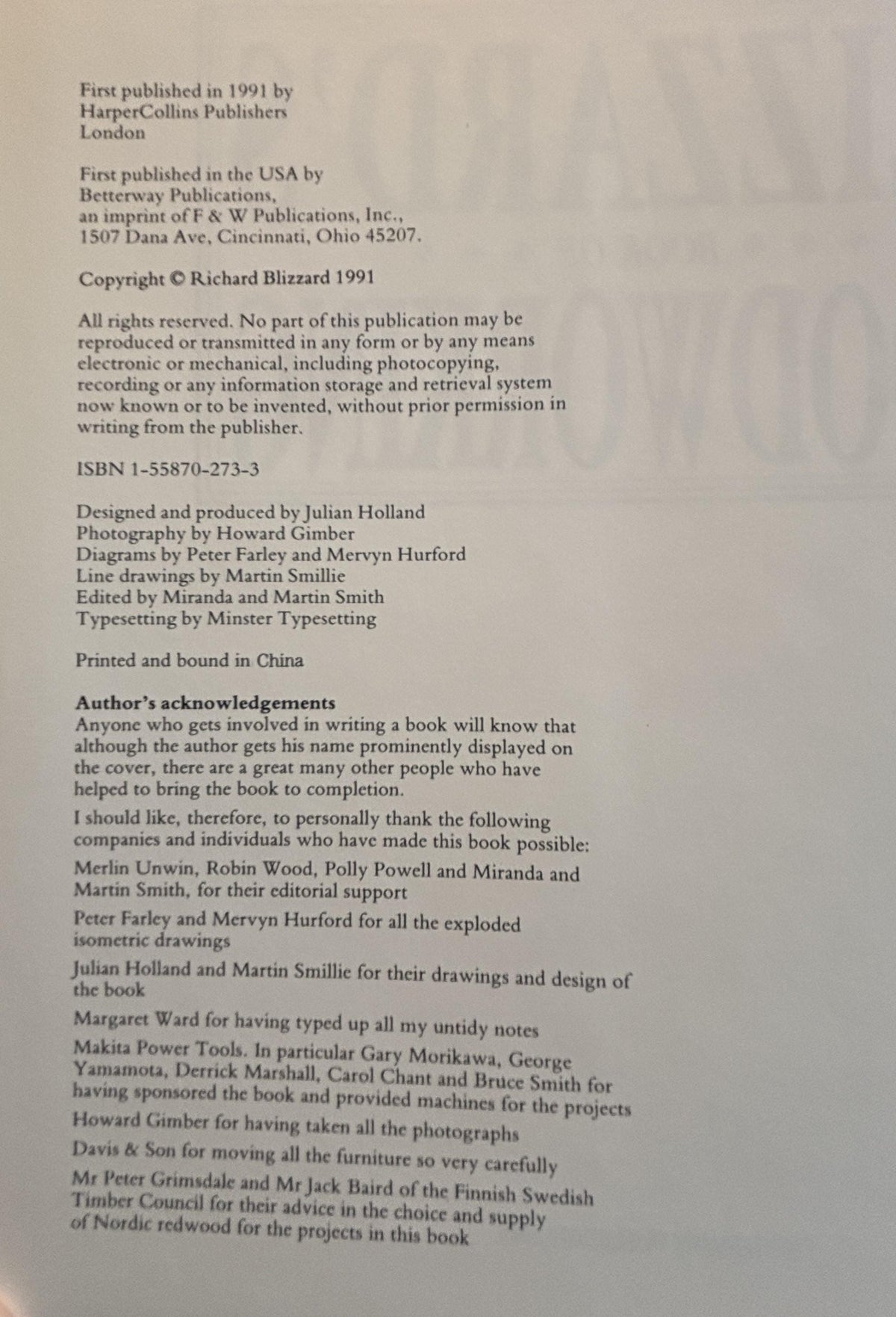 Blizzard's Book of Woodworking:  Richard Blizzard   **  Signed - First Publication **  1991