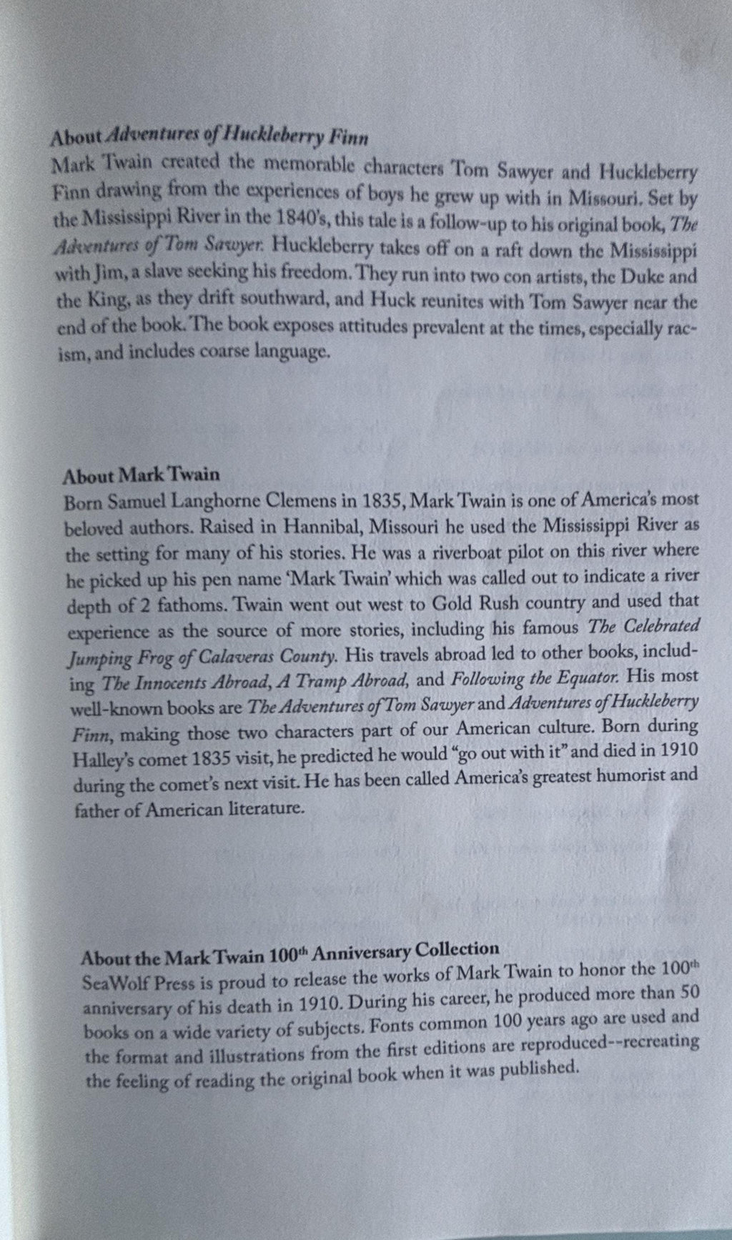 Adventures of Huckleberry Finn:  Mark Twain