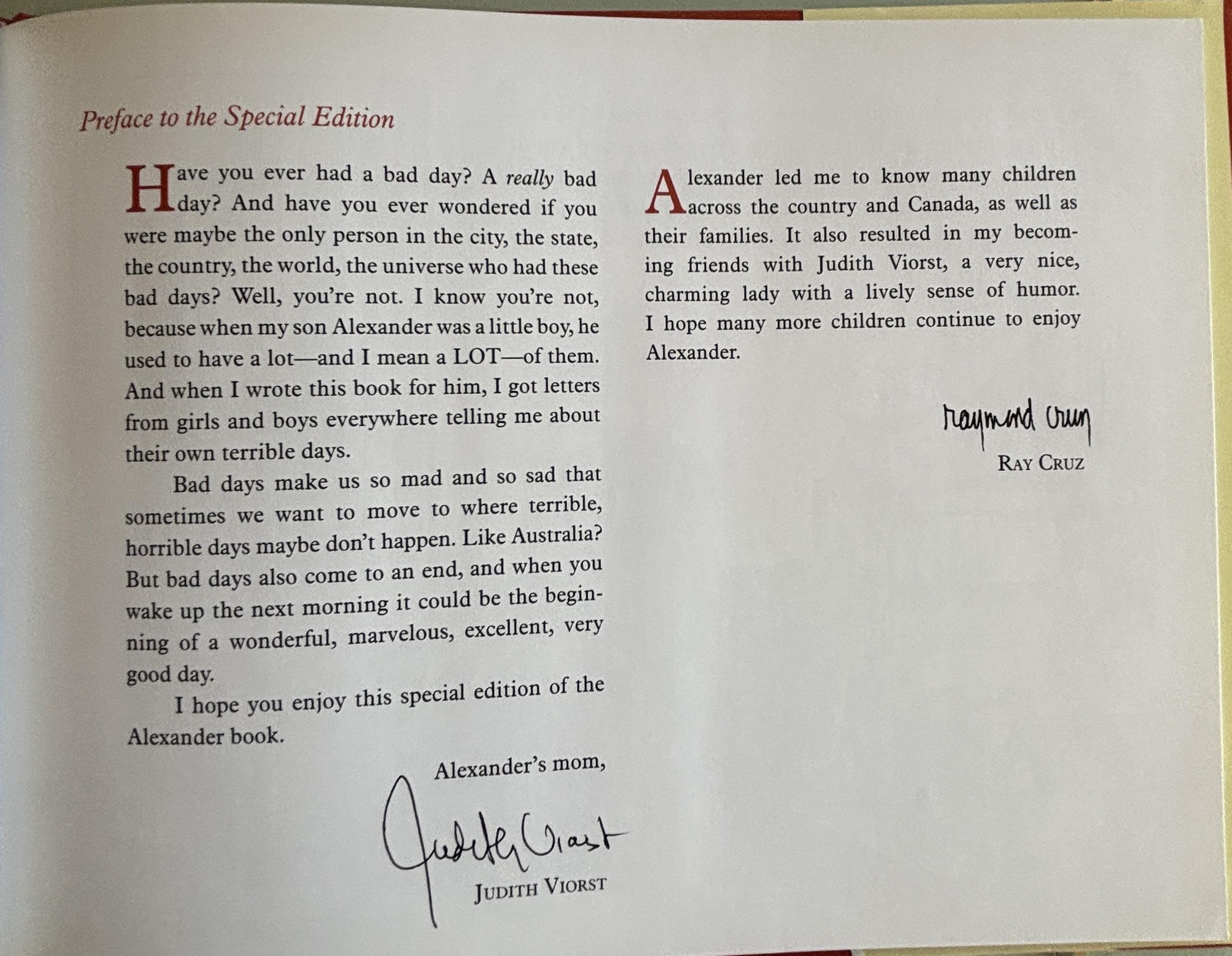 Alexander and the Terrible, Horrible, No Good, Very Bad Day:  Judith Viorst **  Signed Special Edition  **