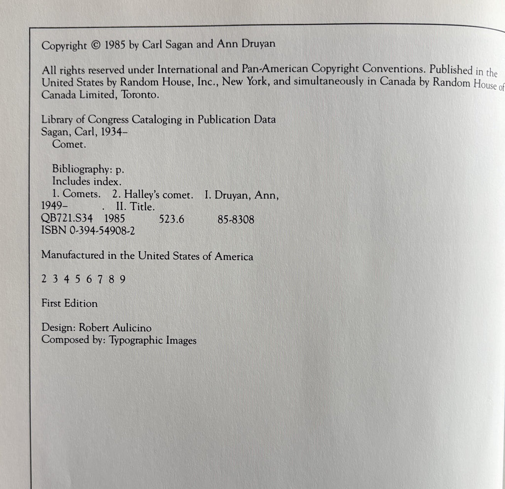 Comet:  Carl Sagan - Science-Astronomy  **  First Edition  **  1985