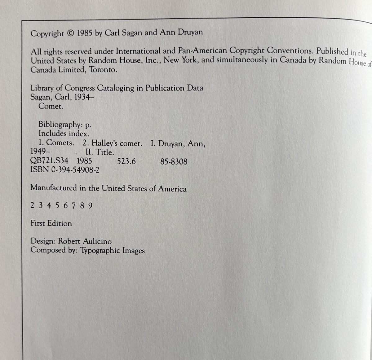 Comet:  Carl Sagan - Science-Astronomy  **  First Edition  **  1985