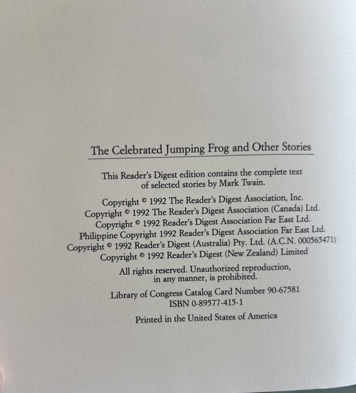 The celebrated jumping frog and other stories:  Mark Twain  1992