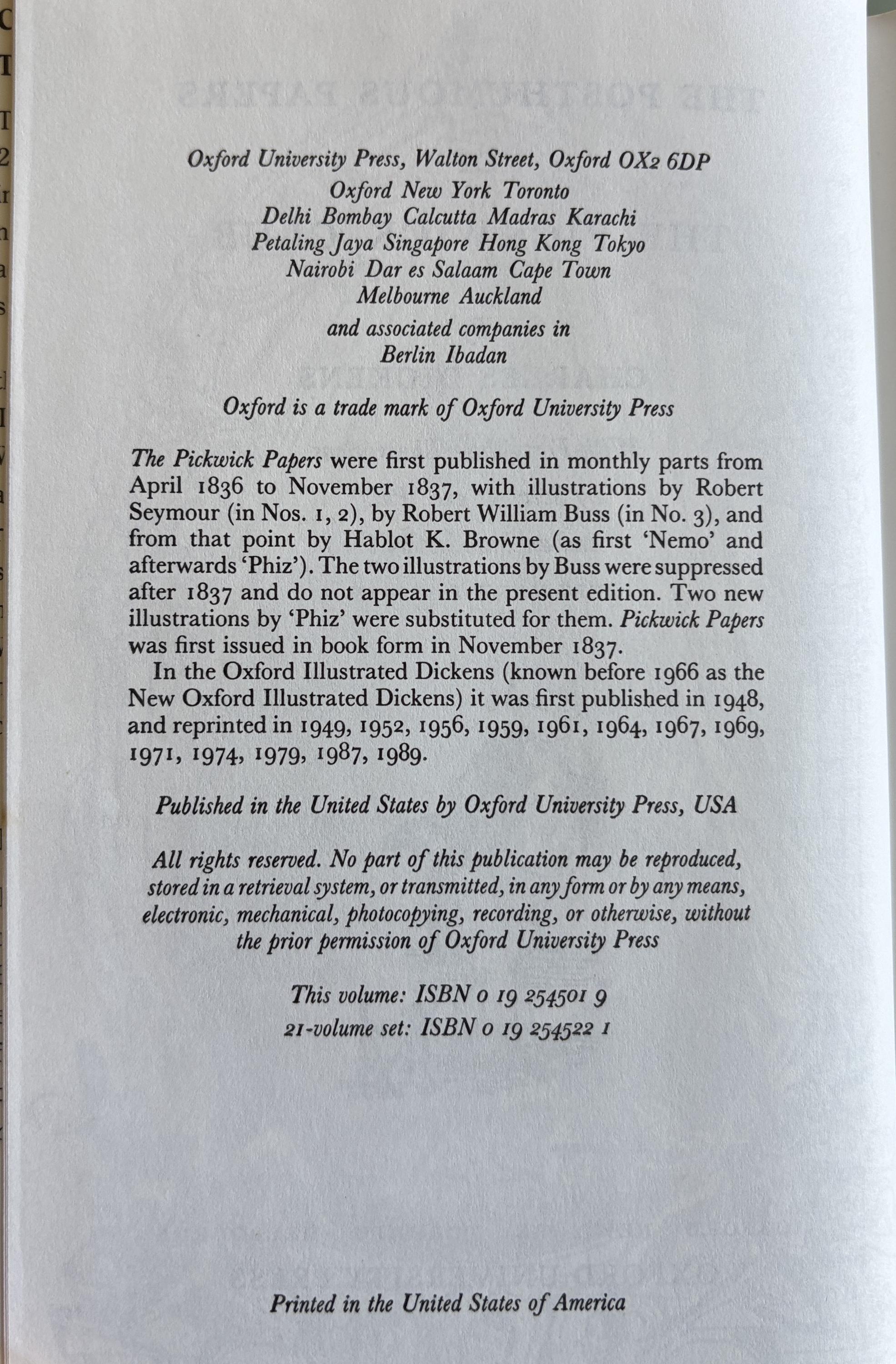 The Pickwick Papers:  Charles Dickens  1989
