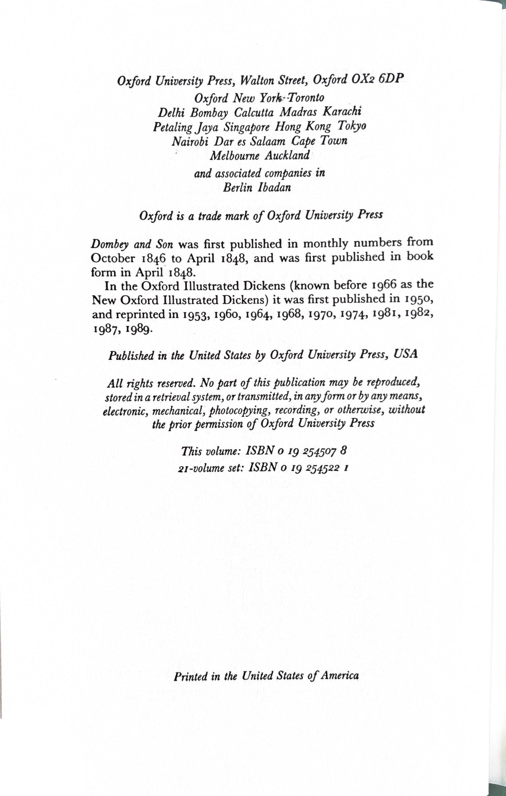 Dombey and Son:  The Oxford Illustraded Dickens  1989